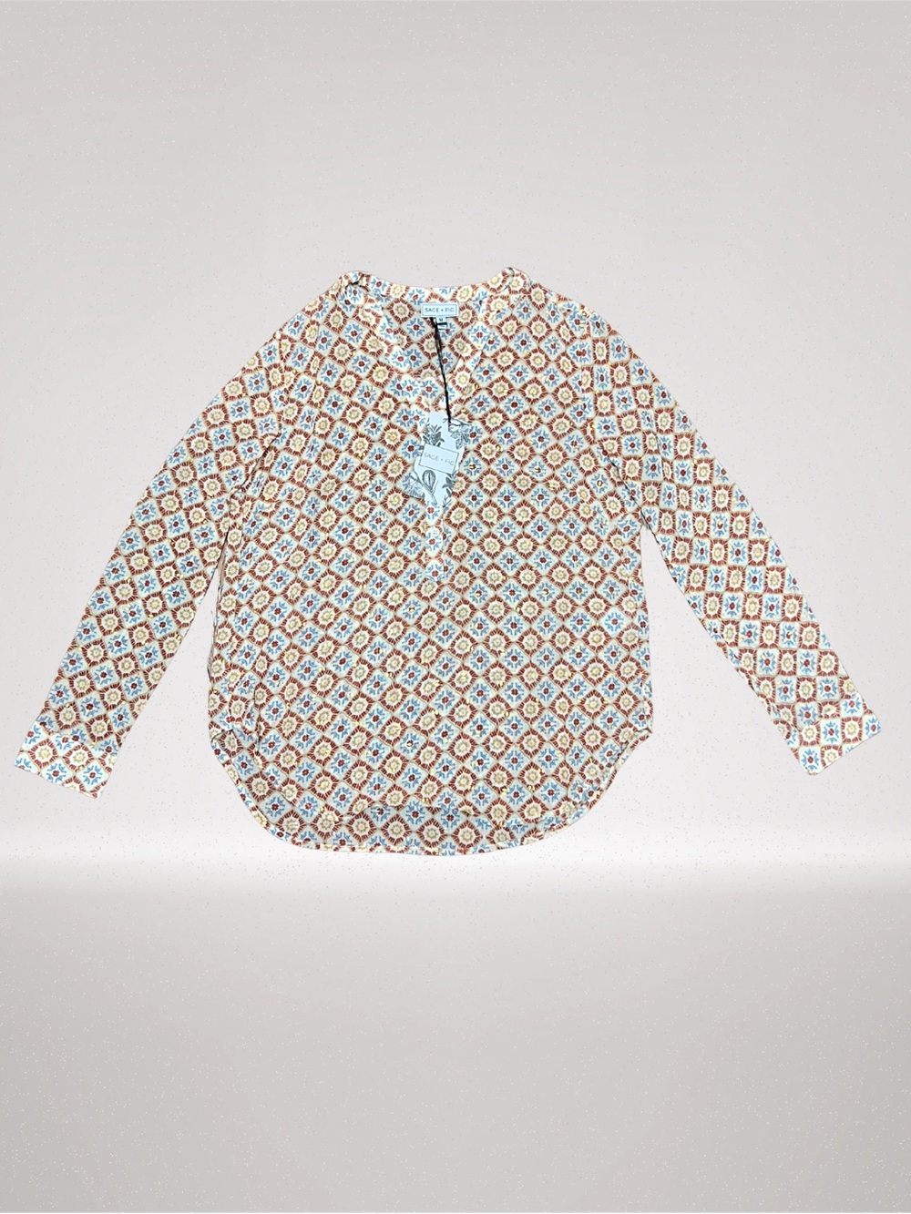 Sage + Fig Blouse Medium NWT Boho Floral Gold Metallic Long Sleeve